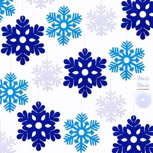 40 PCS Blue Felt Hanging Snowflake Ornaments Bulk for Winter Holiday Christmas Tree Ceilings Decorations