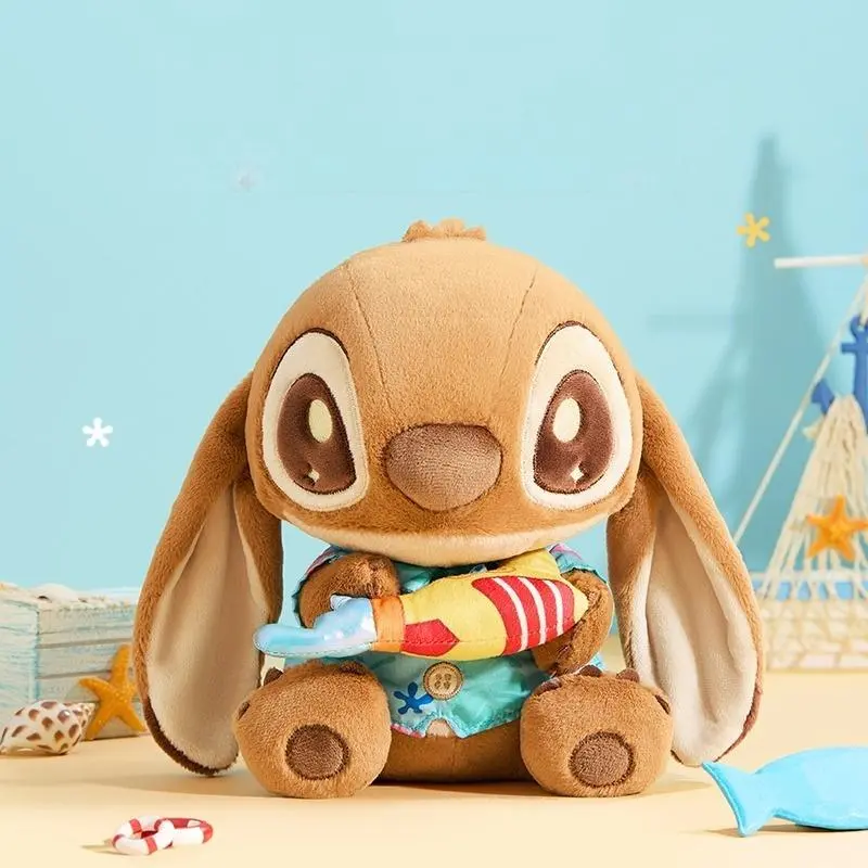 Disney Stitch Series No.10 Brown Leather Sitting Stuffed Figure Doll - Soft Adorable Stuffed, Cute Pose Anime/Manga Fabric Toy, Phthalate-Free Huggable Room Decoration, Birthday Gift For Boys，Back To School