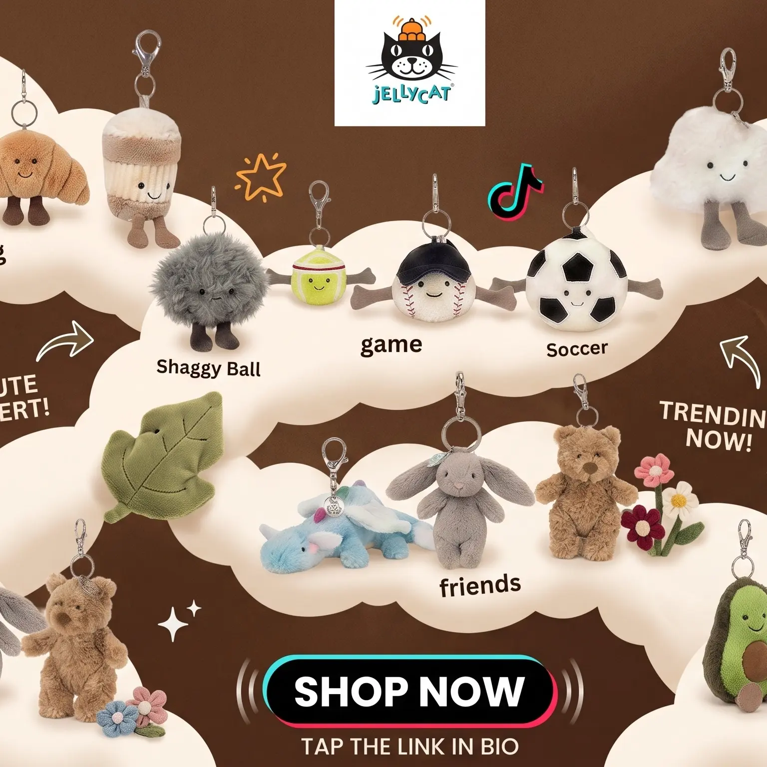 Official Jellycat Bag Charm Keychain | Cute Soft Plushie Keyring for Backpacks & Purses