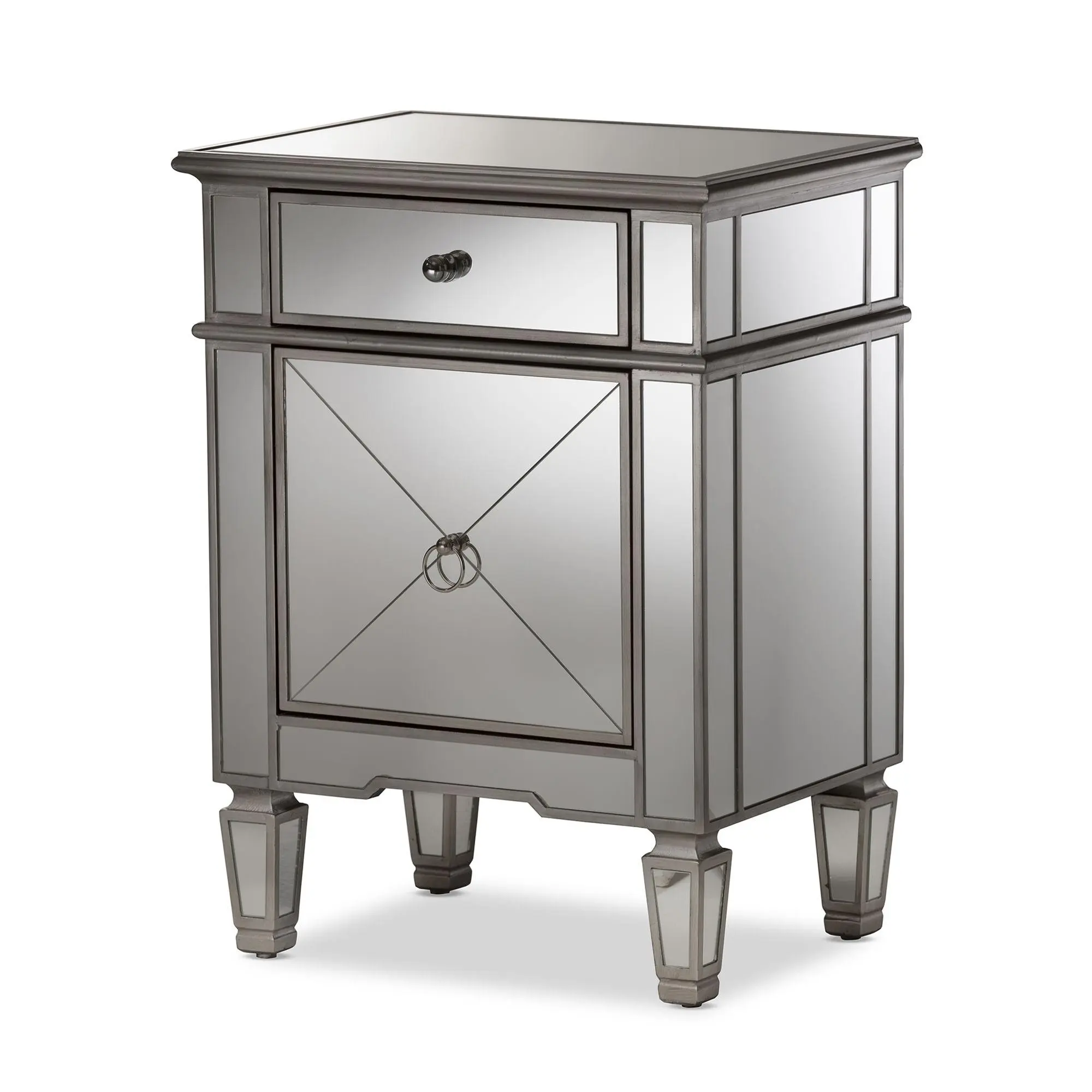 Baxton Studio Claudia Hollywood Regency Mirrored Nightstand