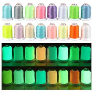 Glow in The Dark Embroidery Machine Thread Kit 30WT 500M for Clothes Handicraft Toy Cross Stitch Strong Polyester Thread for Halloween Costumes Pastel Colors
