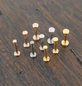 Small Flat Disc Circle Labret Stud 16G, 18G, 20G Flatback Threadless Tragus Helix Push Pin Earrings Cartilage Flat Back Gold Tone Nose Stud
