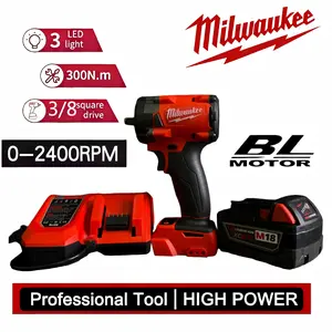 Milwaukee M18 3/8 Impact Wrench Kit - 18V Cordless Brushless Tools for Mechanics with 6.0Ah Battery & Charger, for Car Maintenance, Workshop Use ideal