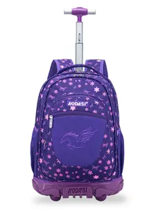 Back-To-School Floral Embroidered Rolling Backpack, Large Capacity Portable School Bag, Travel Luggage, Lightweight Shoulder Bag