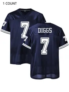 Men's American Football Jersey - Breathable & Embroidered, V-Neck, Short Sleeve, Loose Fit for Casual, Streetwear & Sports Activities, Sports Clothing, Jersey Shirts