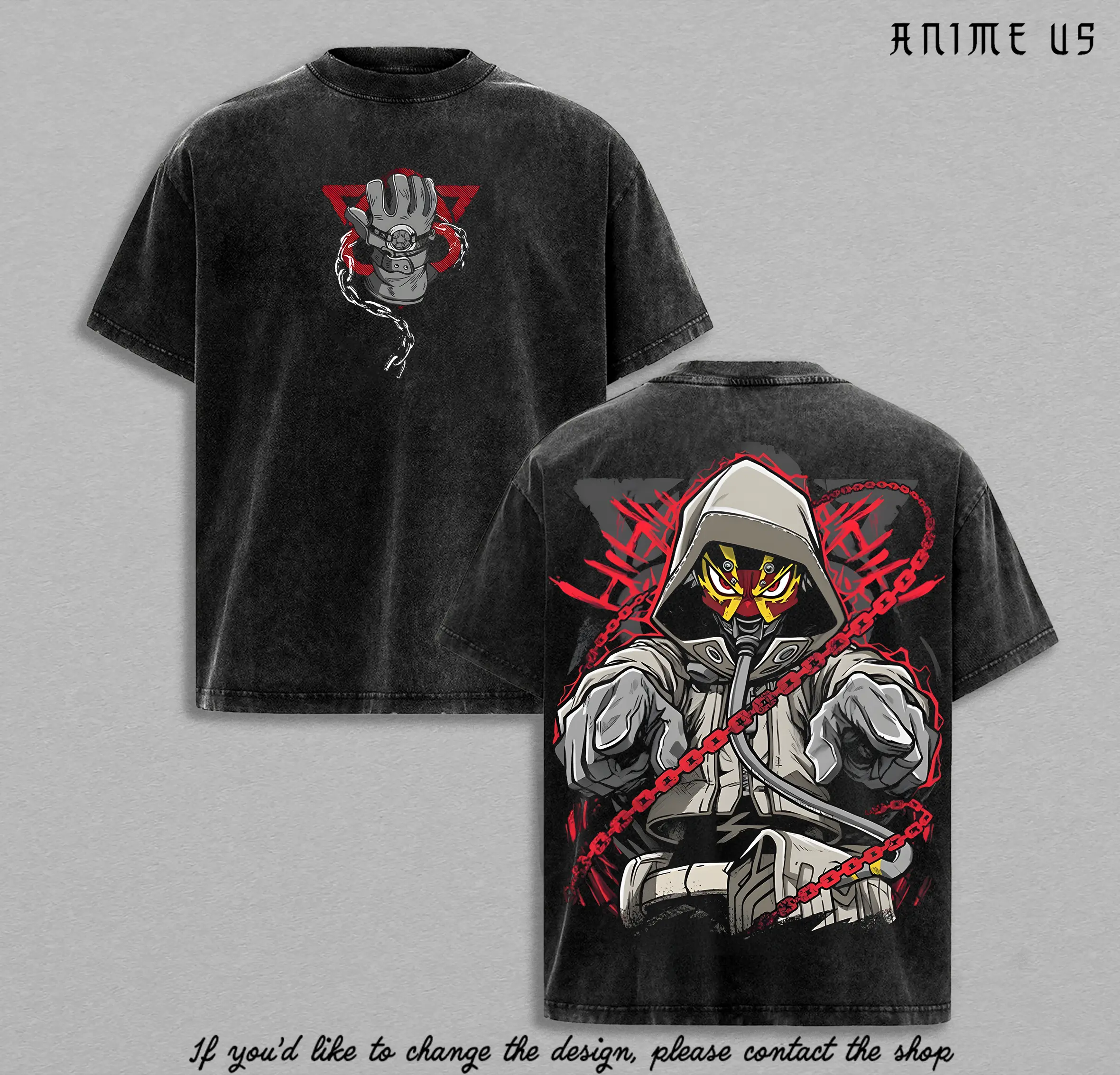 Gachiakuta Rudo Vintage Washed Anime T-Shirt | Rudo Jinki Glove & Chains Graphic Tee | Oversized Streetwear Retro Shirt | Heavy Cotton Gift for Manga & Anime Fans