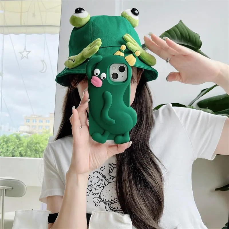 Cute 3D Cucumber Elf Design Protective Phone Case Cover Protector, Funny Soft Rubber Phone Case, Mobile Phone Accessory, Phone Accessories Compatible with iPhone 12 13 14 15 Pro Max Casing