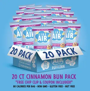 Cinnamon Bun Puffcorn Single Serve  - 20 bags - Like Air Puffcorn