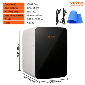 Vevor Mini Fridge for Bedroom, 10 Liter/12 Can Portable Fridges, Luxury Small Beverage Refrigerator for Skincare Food Breast Milk Chill, AC/DC Cooler Warmer for Office Dorm Car, Black