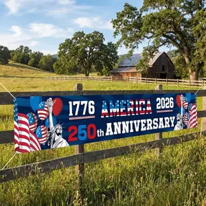 American 250th Anniversary Banner Flag, 4th of July Decorations,1776-2026 USA 250th Birthday Premium Banner with Grommets, Decorations for Outdoor, Indoor, Yard, Garden, Porch