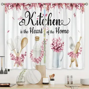 2pcs Rustic Eucalyptus Leaves Blackout Curtains, Small Short Leaf Plants Farmhouse Country Botanical Window Decor, 28x40inch, Rod Pocket Design Short Drapes for Small Windows, Cafe, Shop, Kitchen, Bathroom Room Decor, Machine Washable darkening