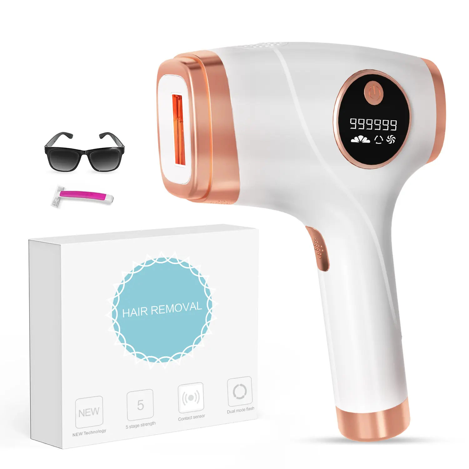At-Home IPL Laser Hair Removal Tool - Gentle Facial Hair Remover with 5 Energy Levels, Dual Modes, Smooth Results, Lightweight Design, Ideal Gift for Women