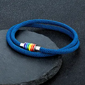 Nautical Waterproof String Rope Bracelets for Men Women Stainless Steel Rainbow Color Clasp Charm Couple Wristband LGBT