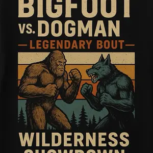 Bigfoot Vs Dogman T-shirt - Legendary Bout Wilderness Showdown Graphic Tee Featuring Iconic Creatures