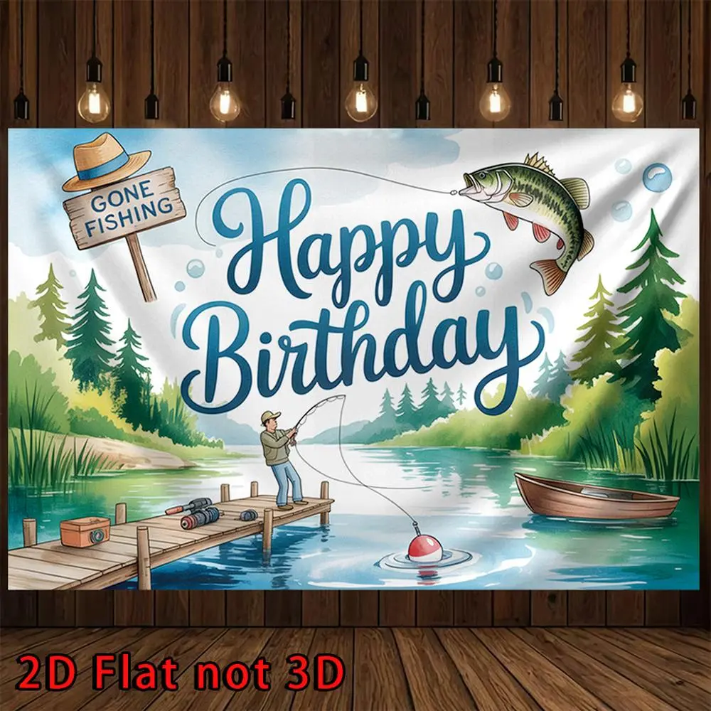 Reusable Printed Polyester Watercolor Fishing Banner, 1pc 90.5x70.8in Large-Size Multicolor Backdrop for Birthday Party Decor, Home Supplies, Reusability
