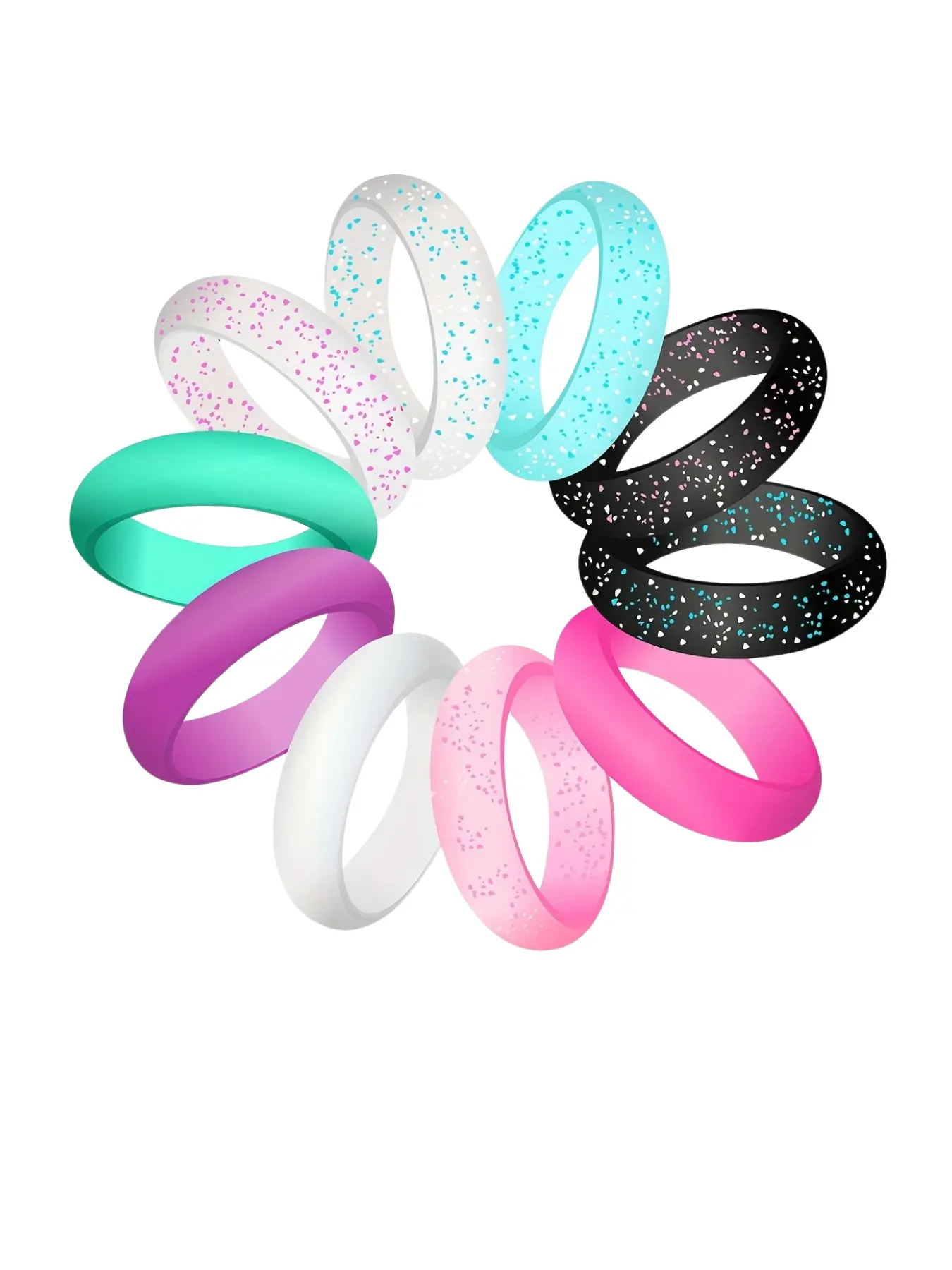 10 Pack Colorful Silicone Rings for Her, 5.5mm Wide Rubber Wedding Bands Women Bright Colors Hypoallergenic Sports Ring US Size 5-10