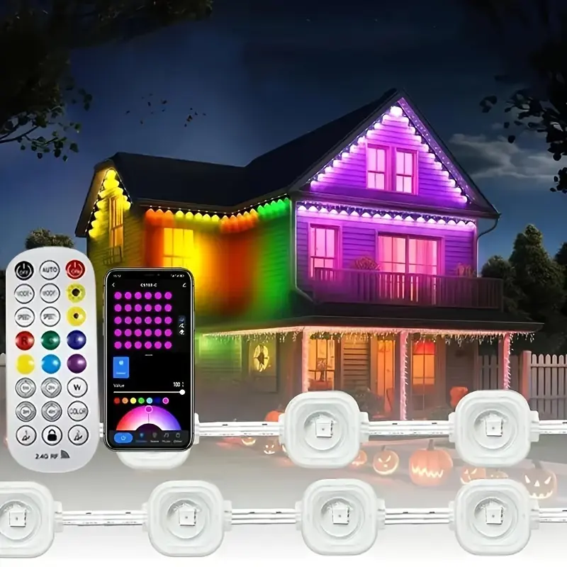 Permanent Outdoor Lights, RGB Outdoor Christmas Lights with 30/60/120 LED Lights, Waterproof LED Eaves Lights with DIY Scene Modes for Halloween Decor, Smart APP & Remote Control