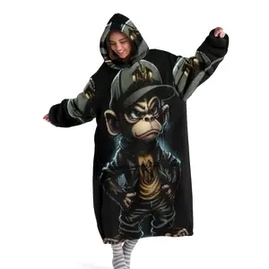 hoodie blanket, Wearable Blanket, Hooded Blanket Digital Print Flannel, Soft Warm Street Style, Unique Pattern, Cartoon Pattern Blanket, Perfect for Sofa Home Leisure Air Conditioning Nap Office Bed Camping Travel Gift, Christmas Gift, Cozy Hooded Blanket