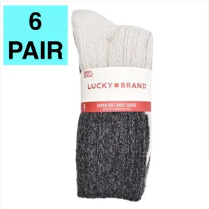Lucky Brand Women's Boot Socks - Set of 6 Pairs, Super Soft and Sustainable, Waffle Knit with Cabling Details, Pink and Gray set, Shoe Size 5-10