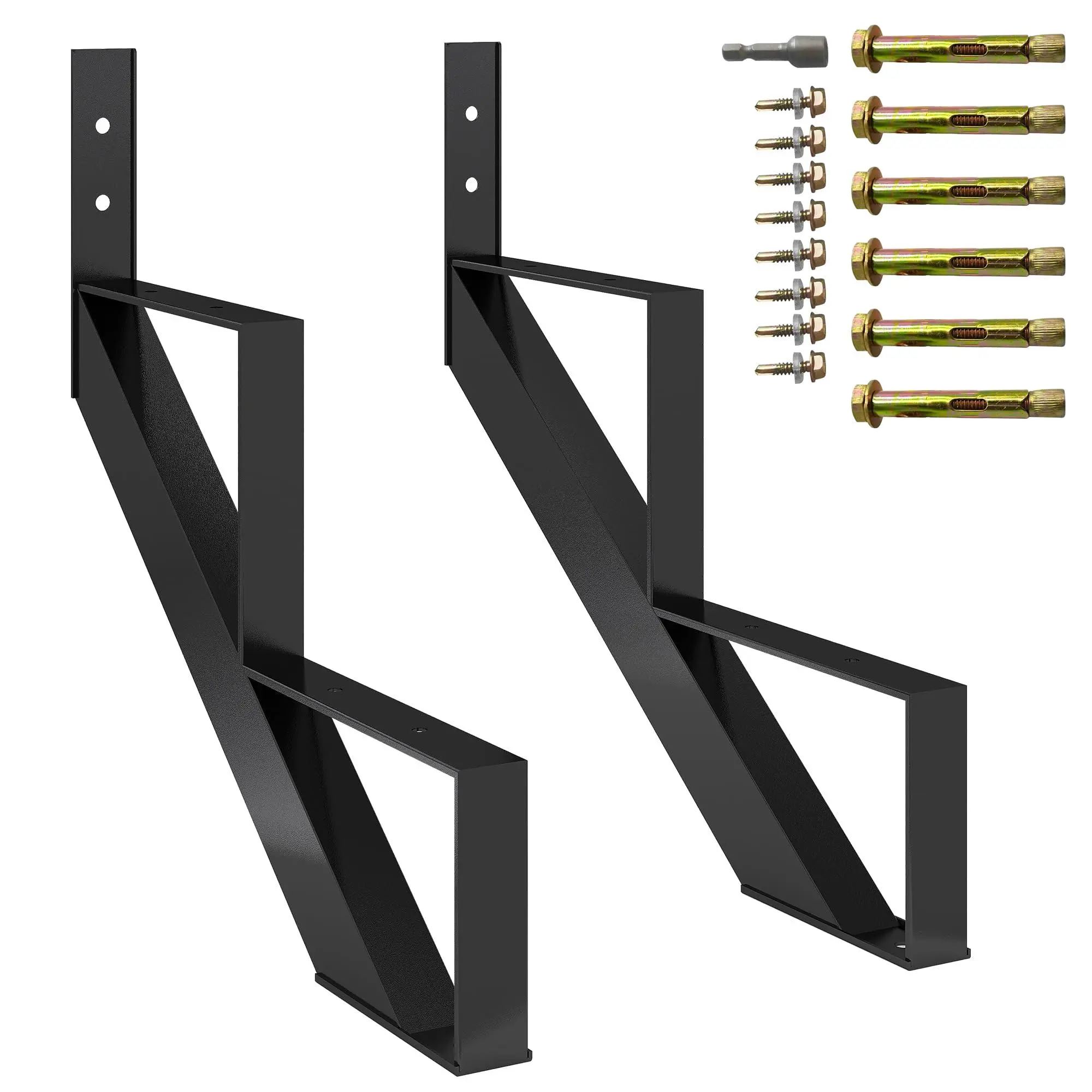 Steel Stair Step Riser, Metal Stair Stringer with Reinforcing Support Legs, Heavy Duty Steel Stair Stringer for Indoor/Outdoor Steps 2 Pack, 2 Step