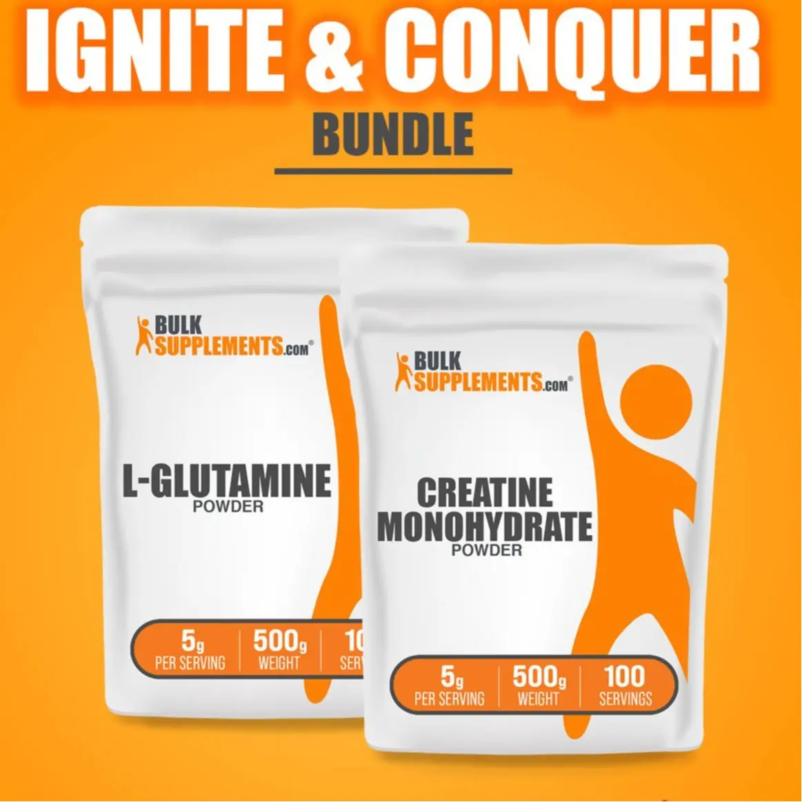 BulkSupplements - Ignite & Conquer Bundle - Creatine Monohydrate Powder - L-Glutamine Powder - Pre workout