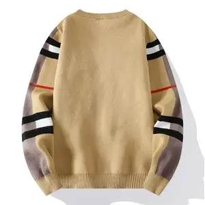 2025 New Autumn Winter Fashion Luxury Men's Classic Casual Stripe Checkered Pullover Business Brand Soft Warm Sweater Hoodie Menswear Long Sleeve Crewneck Gray Green fall knit Knitwear Striped