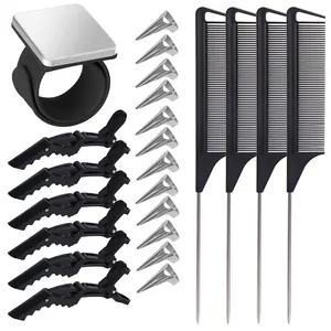 23 Pieces Hair Braiding Tools Set, Magnetic Wrist Pin Holder, Sectioning Clips, Rat Tail Combs, Hair Parting Rings for Braiding