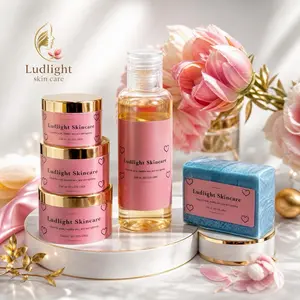 Ludlight Hydrating Skincare Mini Set (5 Products) - 2x 2 oz Body Creams, 1x 1 oz Cleanser Face Cream for Adults, Skin Repair & Smooth Complexion