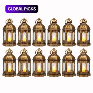 Mini Vintage LED Taper Lanterns, 4/8 Counts Wedding Centerpiece Decor, Flashing Battery-Operated Candle Lights, Ramadan Party Decoration, Vintage Candle Stand