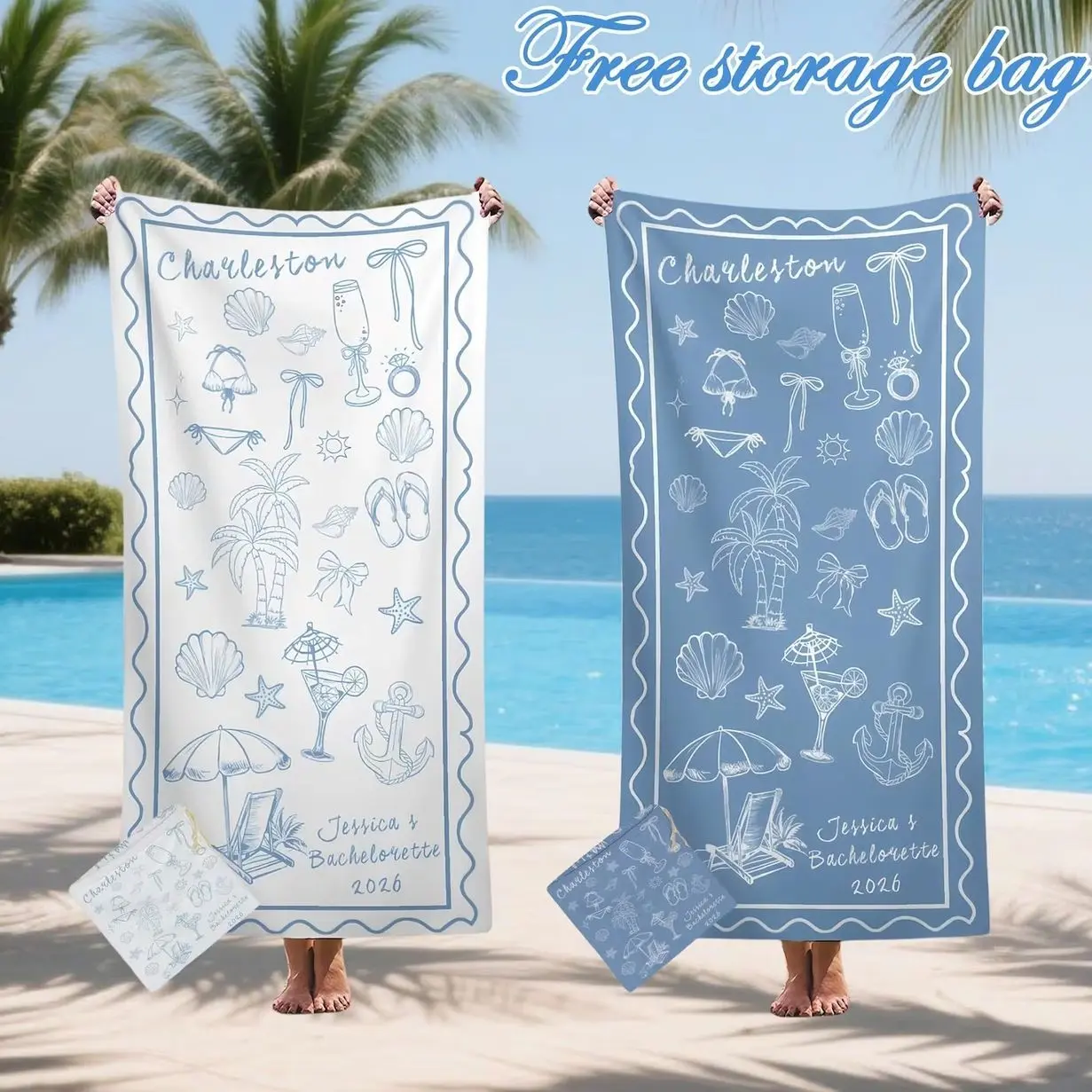 Custom Bridesmaid Beach Towel,Personalized Bachelorette Towel,Bride Tribe Pool Towel,Beach Weekend Gift for Bridesmaid