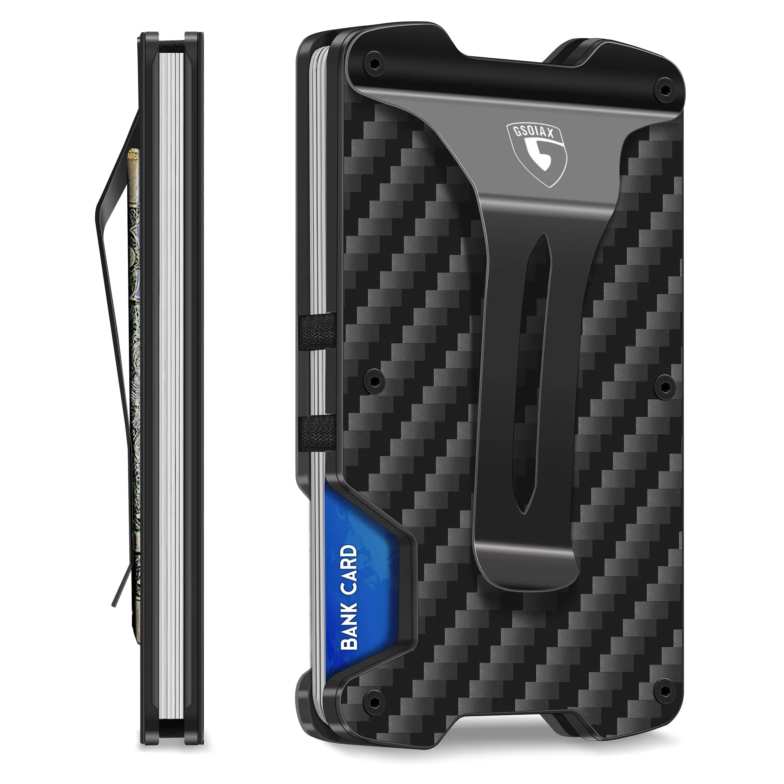 GSOIAX Minimalist Card Holder Slim Wallet for Men, Tactical RFID Blocking Mens wallets, Thin Carbon Fiber Scratch Resistant Rigid money clip, Aluminum Credit Card Wallet with Gift Box