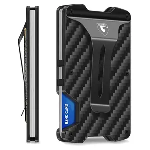 GSOIAX Minimalist Card Holder Slim Wallet for Men, Tactical RFID Blocking Mens wallets, Thin Carbon Fiber Scratch Resistant Rigid money clip, Aluminum Credit Card Wallet with Gift Box