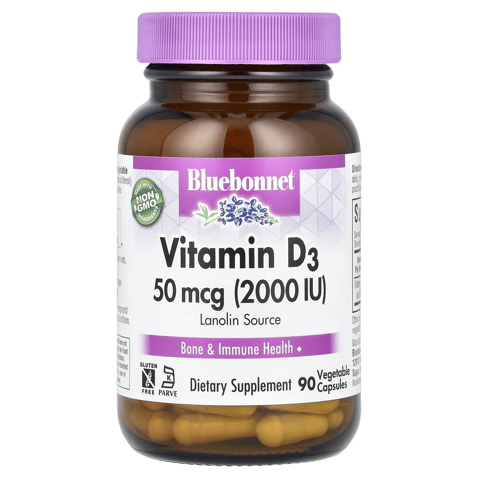 Bluebonnet Nutrition Vitamin D3, 50 mcg (2,000 IU), 90 Vegetable Capsules