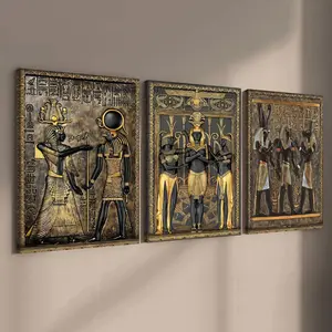 3 Count wooden frame canvas, Pharaoh and Anubis totem art decorative poster, mysterious ancient Egyptian murals, Modern Art Design, exquisite decoration for living room and bedroom, corridor wall art, waterproof, art, Artwork