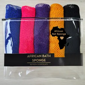 African Net Sponge, 5 PCS Exfoliating Body Scrubber for Bath and Shower, Multiple Textures with Gentle Deep Exfoliating and Rich Lather for All Skins, Exfoliating Net Sponges