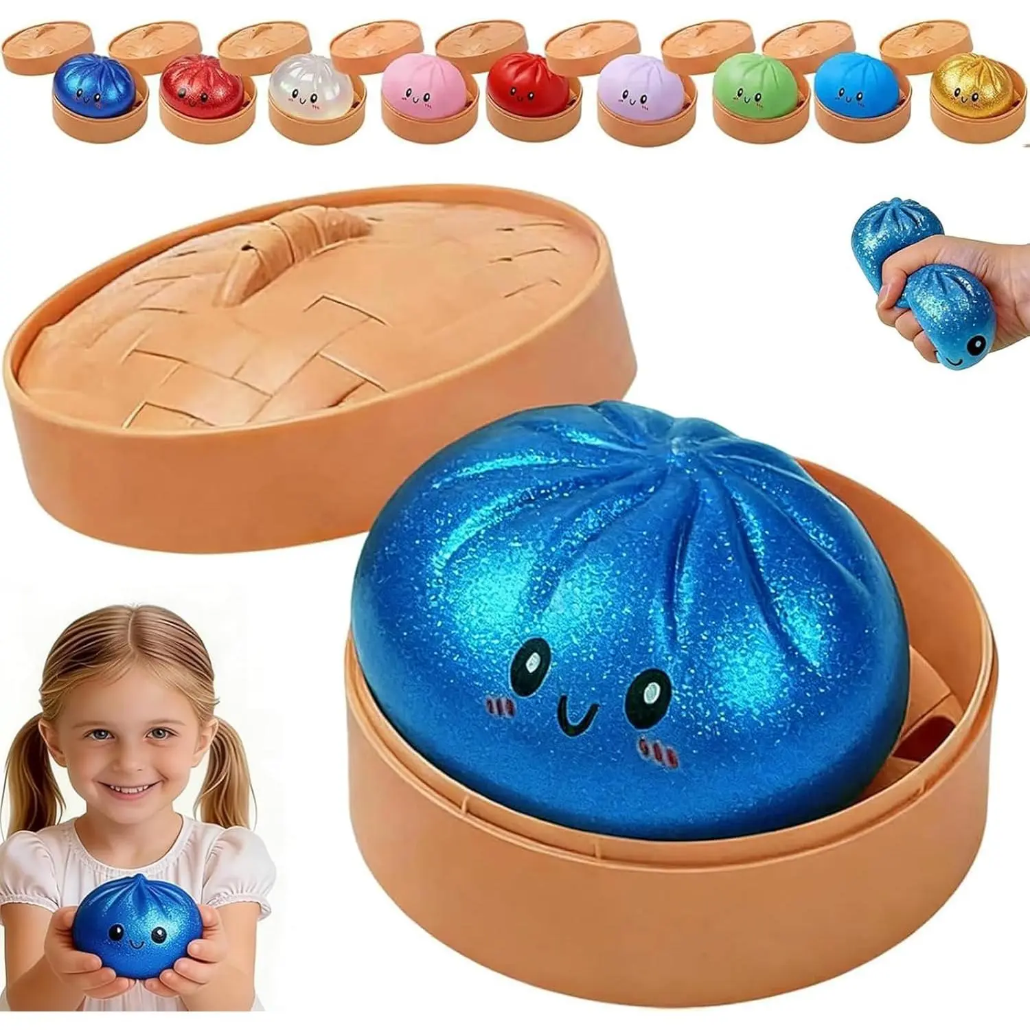 YIFANYUN Giant Glitter Dumpling Squishy Toy, Colorful Sensory Stress Relief Ball, Soft Squeeze Decompression Dough, Mystery Dumpling Collectible, Oddly Satisfying Gift for Adults, Easter Basket Stuffer