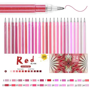 24 Color Red  Gel Pens,Glitter Metallic  Pastel Fine Tip Pens with 150%  Ink Write Smooth for Adults Coloring Books Drawing Doodling Scrapbooks  Journaling