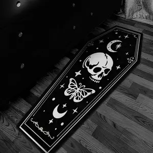 Gothic Style Halloween Carpet, Skeleton & Butterfly Pattern Rug, Butterfly Area Rug, Reflective Fabric, Durable Short Pile, Easy to Clean, Perfect for Bedroom