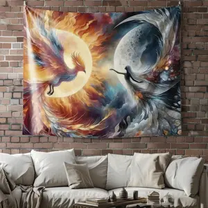 Digital-Printed Polyester Wall Tapestry, 2 Birds Flying Sky Print Art, Living Room Decor, Bedroom Home Decor