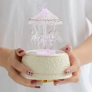 Crystal Rotating Carousel Music Box, Elegant Decorative Musical Gift, Perfect for Home Decor & Special Occasions, Unique Collectible Item Decoration Ornaments