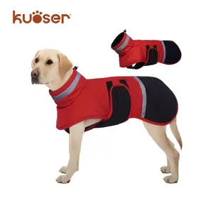 Kuoser Dog Coat, Reflective Dog Waterproof Jacket with Leash Hole for Large Dogs, Dog Winter Jacket Pet Clothes for Cold Weather, Windproof Warm Doggie Snow Vest for Dachshund Labrador