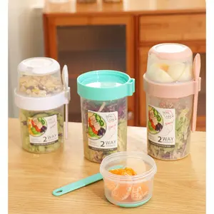 Breakfast On The Go Cups, Salad Cup To Go, Take And Go Yogurt Cereal Overnight Oats Snack Parfait Containers & Salad Dressing Holder With Fork For Lunch, Fruit & Vegetable Jar(Green,36.2oz)