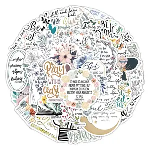 Christian Bible Sticker, 50pcs Motivational Verse Sticker, Religious Jesus Faith Sticker for Water Bottle Laptop Scrapbook Journaling