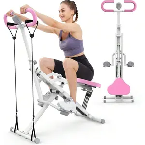 Home Squat Machine, Cowboy Core Workout Machine, 330 lbs Foldable, Adjustable with 4 Resistance Bands, Cycling Rowing Machine Suitable for Hips, Thighs, Abdomen, Back/Legs, Hip Thrust Machine