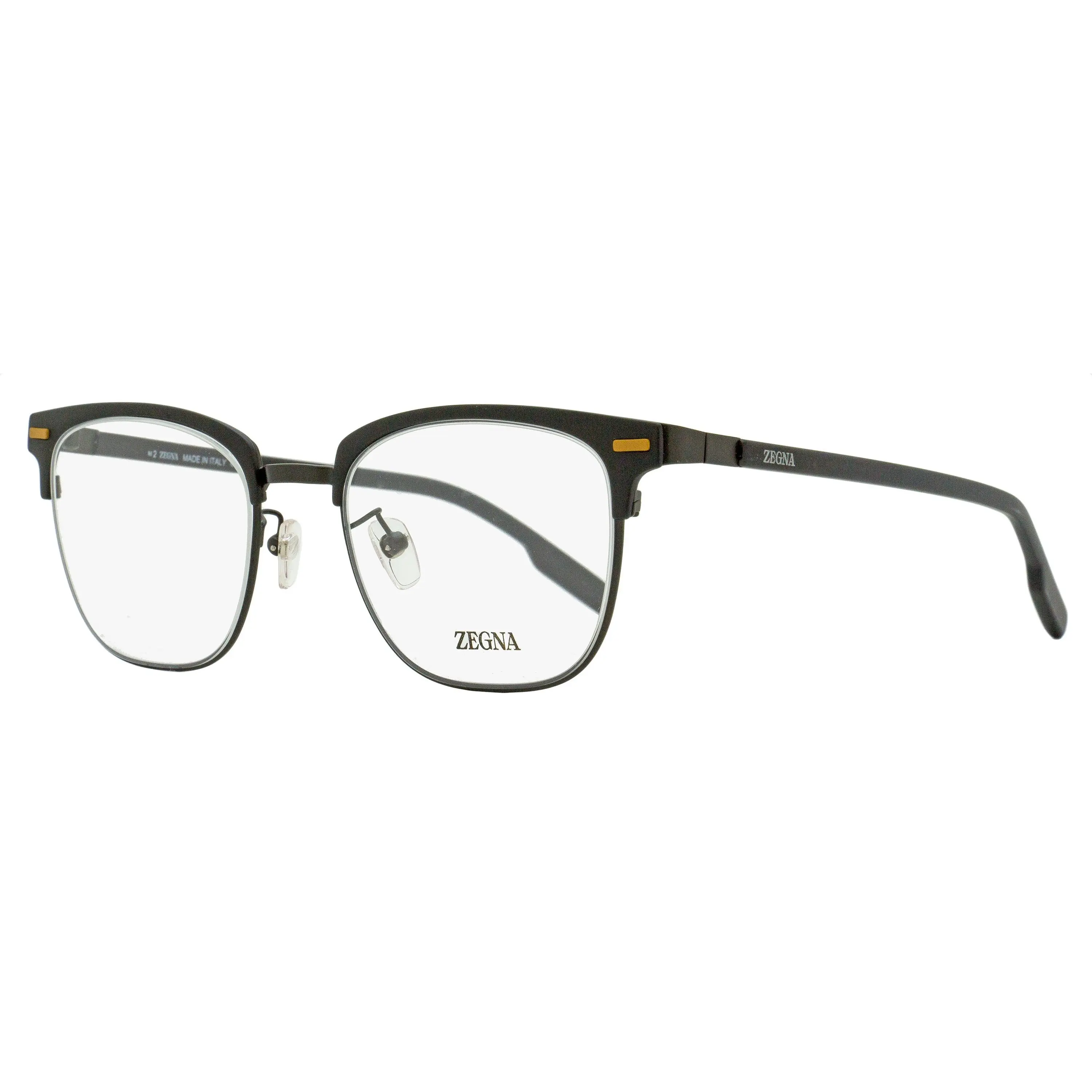 Zegna Leggerissimo Thin Browline Eyeglasses EZ5250-H 002 - Matte Black, 52mm Metal Frame, Square Lenses, Acetate Inserts, Browline Accents, Contemporary High-Quality Materials Design, BPA/DEHP-Free, Stud Details, Modern Taste Refined Fashion Frames