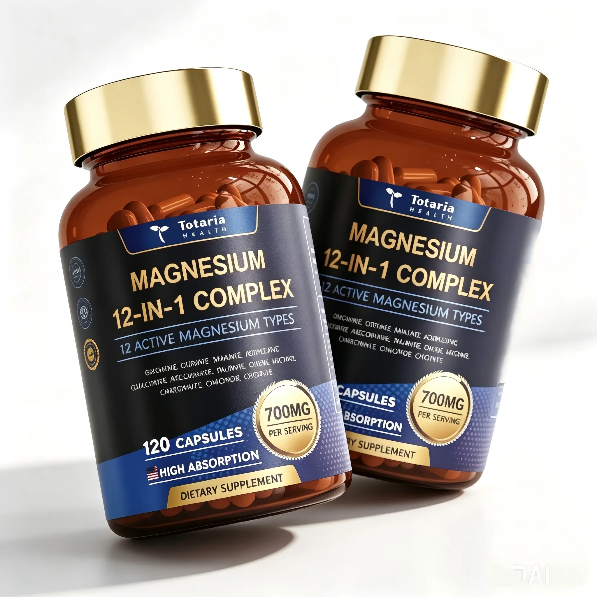 3pcs/2pcs 12-in-1 Magnesium Complex 700mg - Supplement with Glycinate Citrate Malate Oxide Taurate Aspartate Orotate, Vegan Capsules for Muscle, Heart, and Relaxation Support