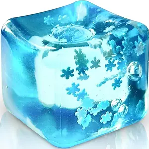 Slow Rise Stress Balls, Square Ice Cube with Snowflakes, Sensory Fidget Toys for Anxiety Relief, Calming Squishy Kawaii Squishies, Stress Relief Fidgets