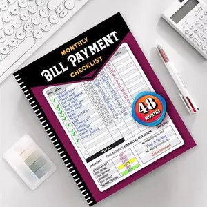 48-Month Budget Tracking Notebook Monthly Financial Organizer English Paper Material for Personal Finance Management Weekly Planner Red Notepad Bill Payment Checklist Office Stationery Supplies