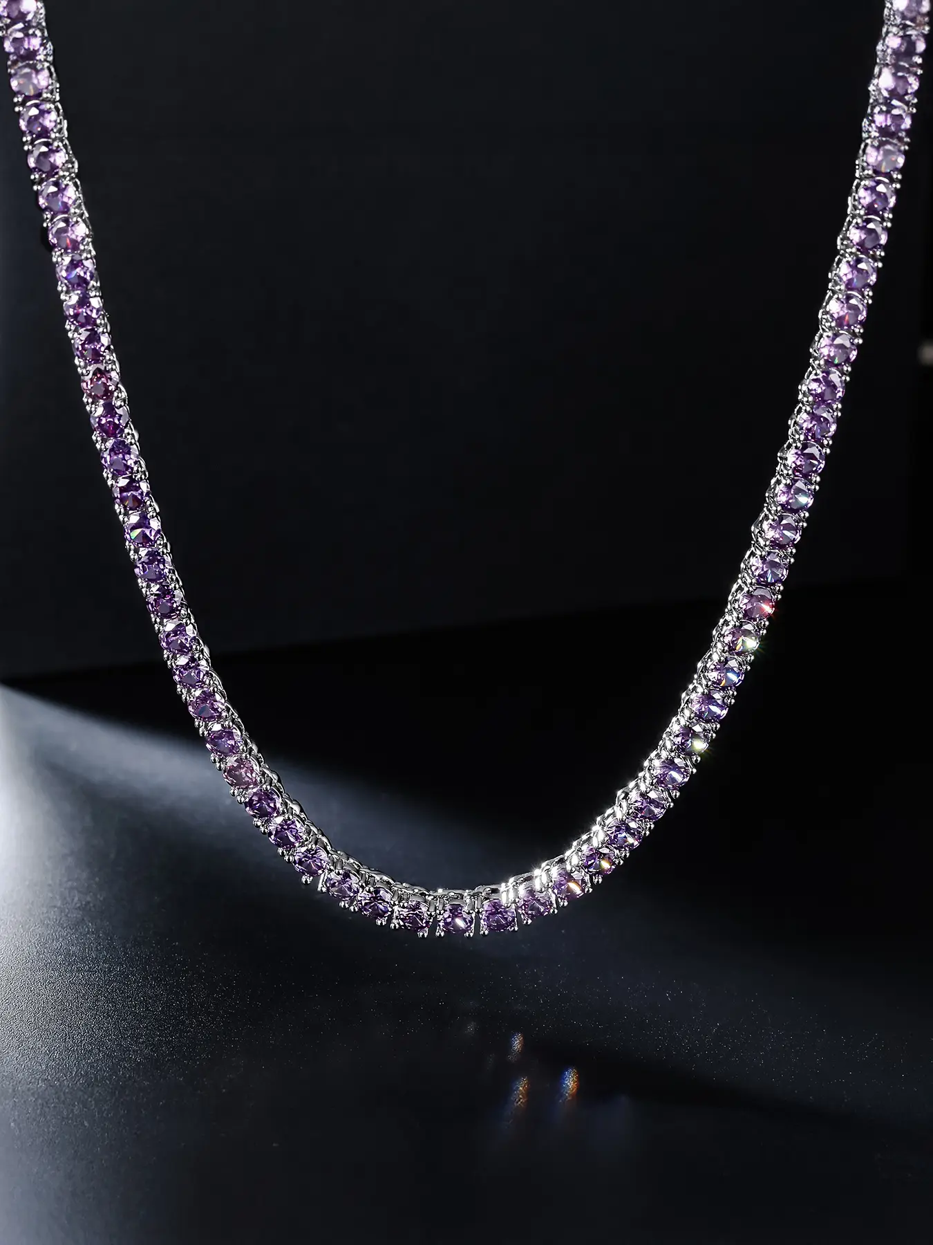 1 ICED CHICS 4mm purple single-row zircon necklace, hip-hop style accessory, street style, suitable for both men and women, couple style, shining and highlighting temperament, Trendy Jewelry, Cubic Zirconia Necklaces, Iced Out Chains
