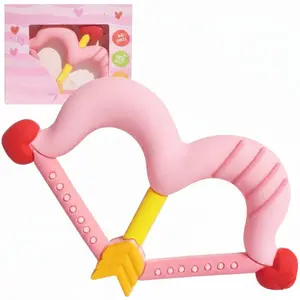 Teethers Heart-Shaped Silicone Baby Teether Toy – Easy for Little Hands to Hold, Cupid Bow & Arrow Soft Teething Toy for Infants, Gift for Girl or Boy (Pink), Easter & Birthday Gift